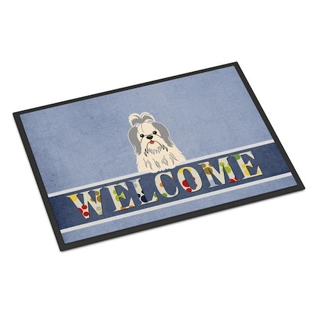 Carolines Treasures Carolines Treasures BB5666MAT 18 x 27 in. Shih Tzu Silver White Welcome Indoor or Outdoor Mat BB5666MAT